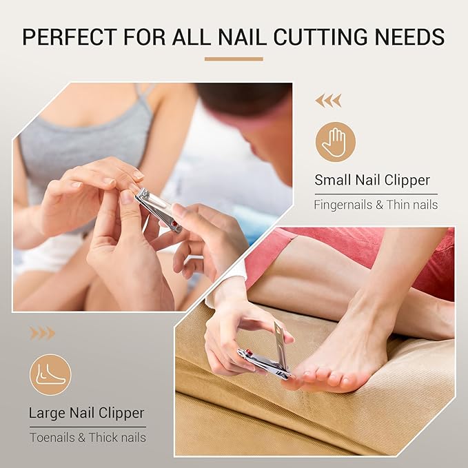 MelodySusie Nail Clippers Set, Ultra Sharp Toenail Clippers with Glass Nail File, 3 in 1 Stainless Steel Nail Clippers for Men Women, Fingernail Clipper Nail Cutter Manicure Set, Champagne