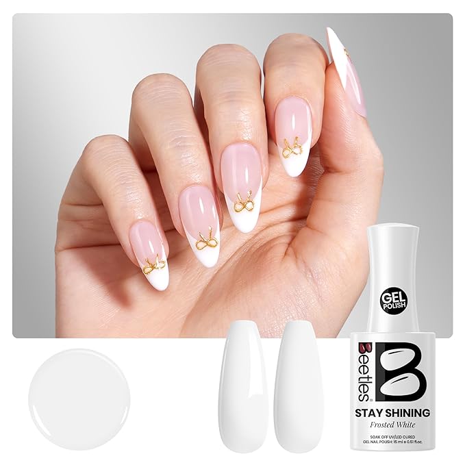 Beetles White Gel Nail Polish - FrostedWhite 15ML/0.51Fl Oz, Milky White Gel Polish, Same Color Same Bottle STAY SHINING, Soak Off UV LED Lamp French Nails Art, Manicure Salon DIY Home White Nails