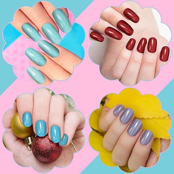DANNEASY 16 Sheets Glitter Solid Color Nail Polish Strips Self Adhesive Nail Stickers Full Nail Wraps Nail Strips for Women Nail Art with 1pc Nail File, Cuticle Stick (Mix Color)