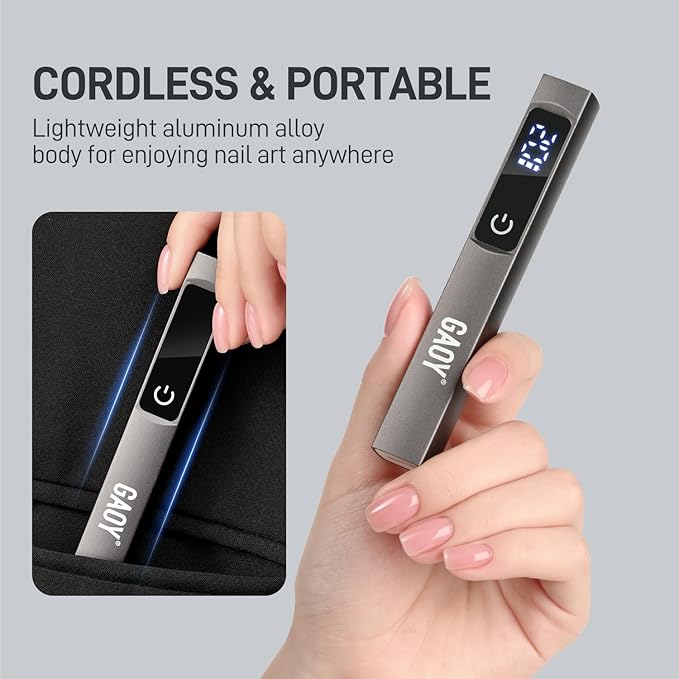 GAOY Cordless UV Light with Stand, Handheld Nail Lamp, Portable LED Nail Lingt, Cordless Rechargeable, Fast Curing, Matte Black