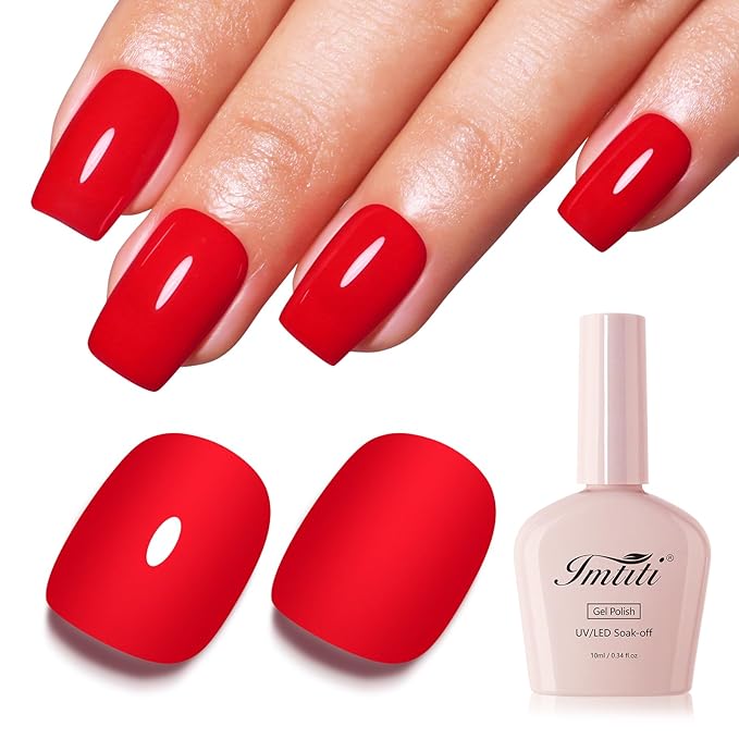 Imtiti 10ml Neon Red Gel Nail Polish-1pcs Red Gel Polish for Nail Art Soak off UV Led Salon DIY at Home Gift for Women