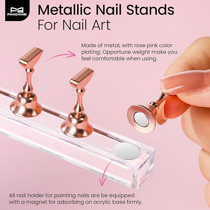 Fandamei Metallic Nail Stand, Nail Holder For Painting Nails, Nail Kit, Press On Nail Stand, Nail Stand For Press Ons, Nail Tools For Nail Art, Nail Design Tools, Nail Art Tools, Rose Gold