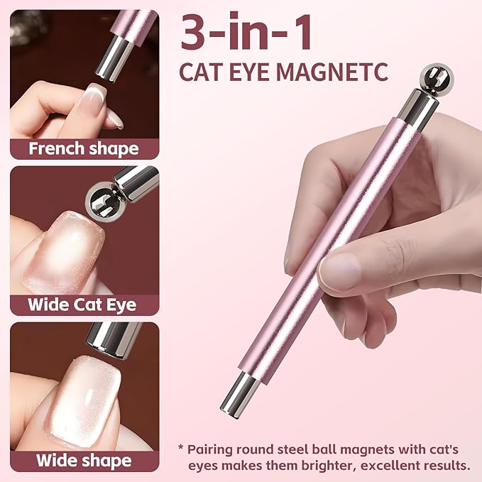 4-Piece Cat Eye Magnet Set – Black Bead-Attracting Nail Magnet Pen & Heart-Shaped Magnet for Nails, Nail Magnets for Nail Art, Cat Eye Magnet for Nail Art, Perfect for Home DIY, Nail Art Design