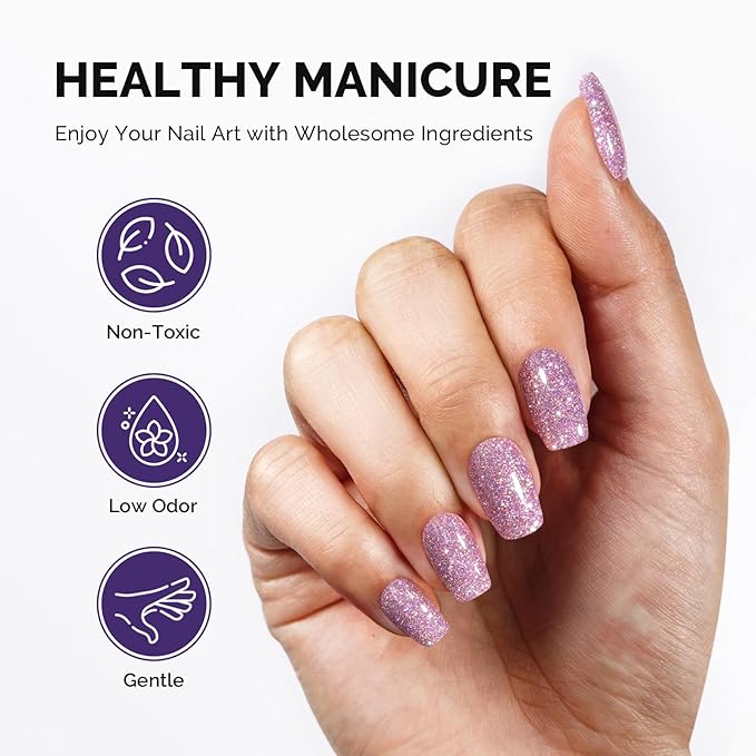 MelodySusie Galaliver Pink Glitter Gel Nail Polish, 15ML Sparkly Purple Shimmer Gel Polish Soak Off UV LED Cured Long Lasting Gift for Women DIY Nail Design Nail Art Manicure X06