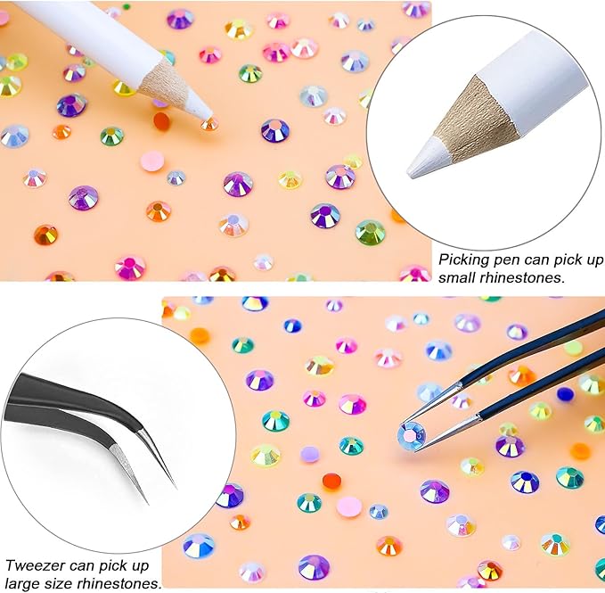 7500PCs 3MM 4MM 5MM Rainbow AB Series Resin Flat Back Rhinestones, Round Non Hotfix Jelly AB Resin Rhinestones Nail Gems Stones with Tweezer & Picker Pen for Nail Art Tumblers & DIY Crafts