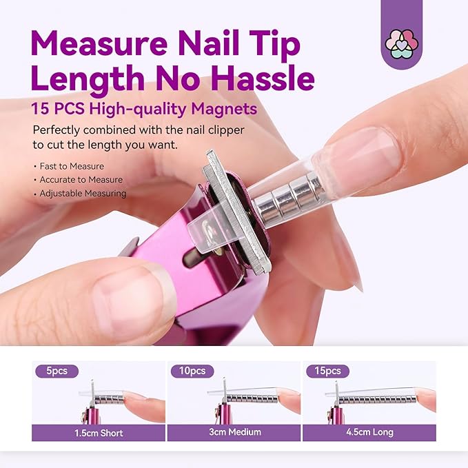 Saviland Acrylic Nail Cutters for Nail Tips: Rose Acrylic Nails Clipper with Sizer Magnets Nail Cutter 15PCS Sharp Nail Tech Supplies Nail Trimmer Manicure Tool Nail Accessories Women Salon Home