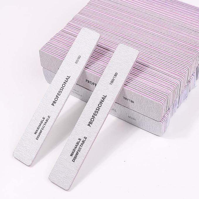 25PCS Professional Rectangular Emery Board Nail Files, 80/80 Grit Dual-Sided Buffer, Reusable Nail Filing Tools for Natural & Acrylic Nails, Home & Salon Manicure Supplies