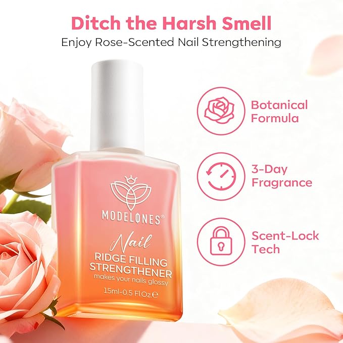 modelones Nail Strengthener and Growth Pink Nail Polish Scented Nail Repair for Damaged Nails Hardener Extra Strong and Growth for Women Nail Care Natural Concealer Foundation 15 Ml 0.5 Fl Oz