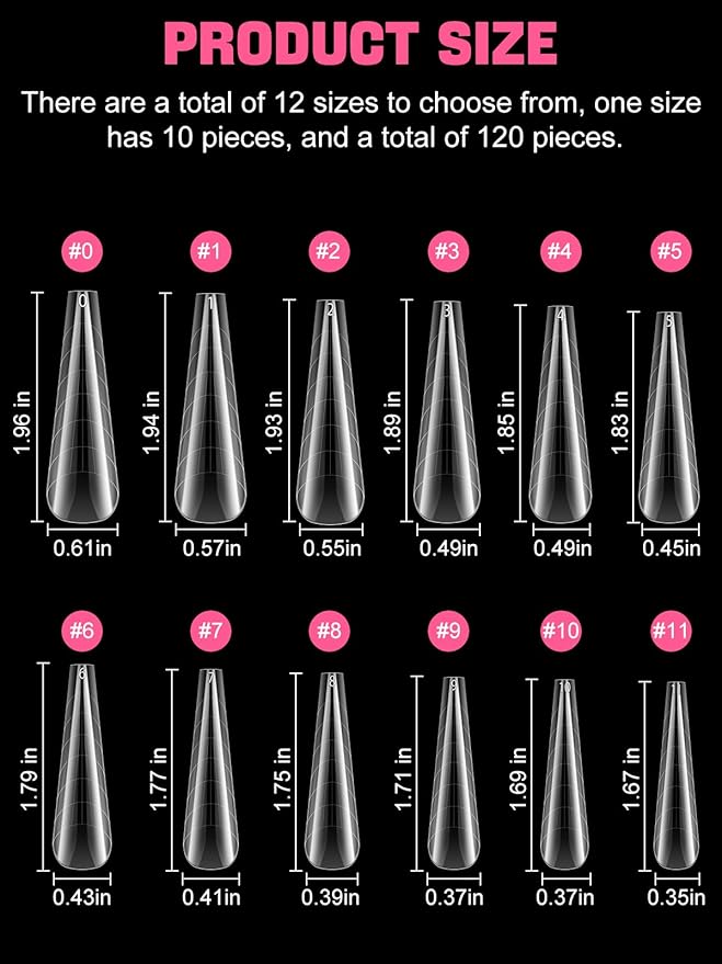 EBANKU 120Pcs Poly Extension Gel Dual Forms Clear Tips Set - Acrylic False Nails With 12 Sizes Square Stiletto Gel Forms Full Cover Reusable Molds