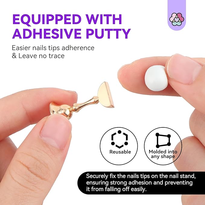 SAVILAND Nail Stand for Press Ons: 3 Set Strong Magnet Nail Stand Nail Holder for Painting Nails Acrylic Nail Art Display Stand for Nail Holder Stand 40 Pcs Reusable Adhesive Putty Salon DIY Beginner