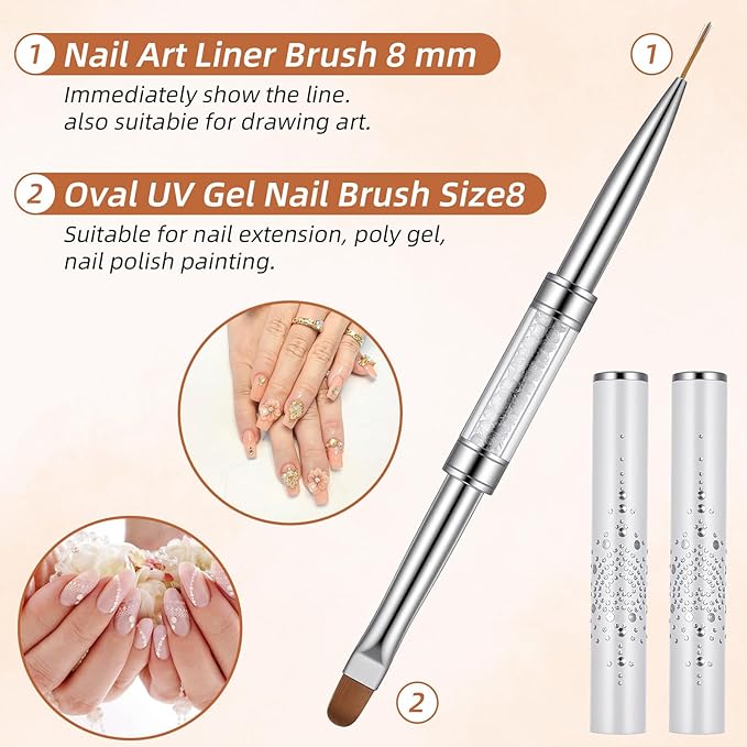 Sibba 3 PCS Double Ended Nail Art Brushes Set French Manicure Art Brushes Nails Design Detailing Painting Drawing Liner Brush Pen & Stainless Steel Cuticle Pusher Cleaner Nail Builder Polish Gel Brush
