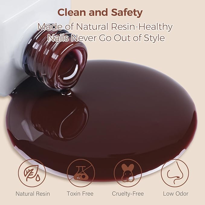 AILLSA Winter Brown Gel Nail Polish Burnt Berries Jelly Gel Polish Fall Neutral Translucent Gel Polish Long Lasting Purple Chestnut Color Soak Off U V Gel for French Manicure Nail Art at Home 0.51 Oz