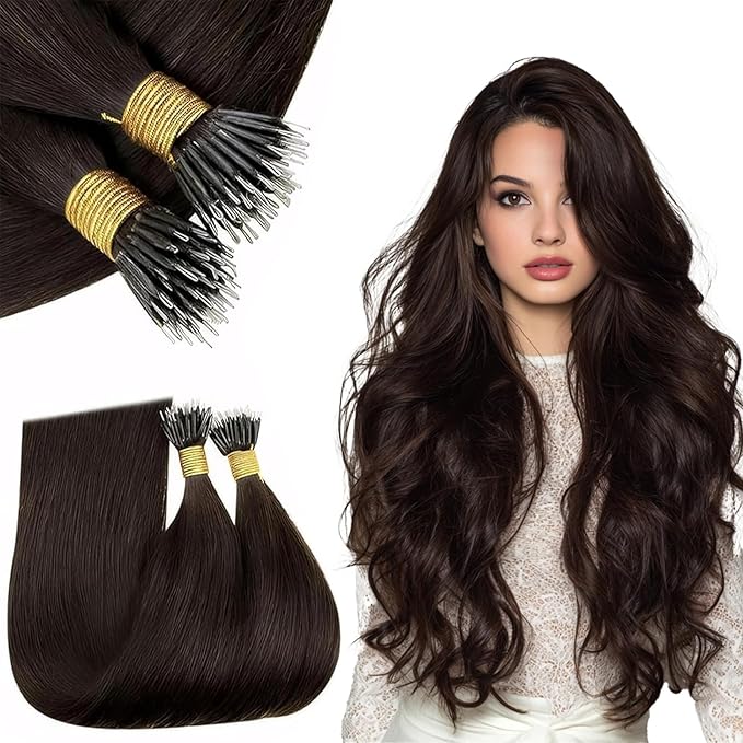 RUNATURE Nano Ring Hair Extensions Human Hair Dark Brown Remy Nano Bead Human Hair Extensions Silky Nana Link Hair Extension Real Human Hair Full Ends 22 Inch 50 Gram 50 Strands