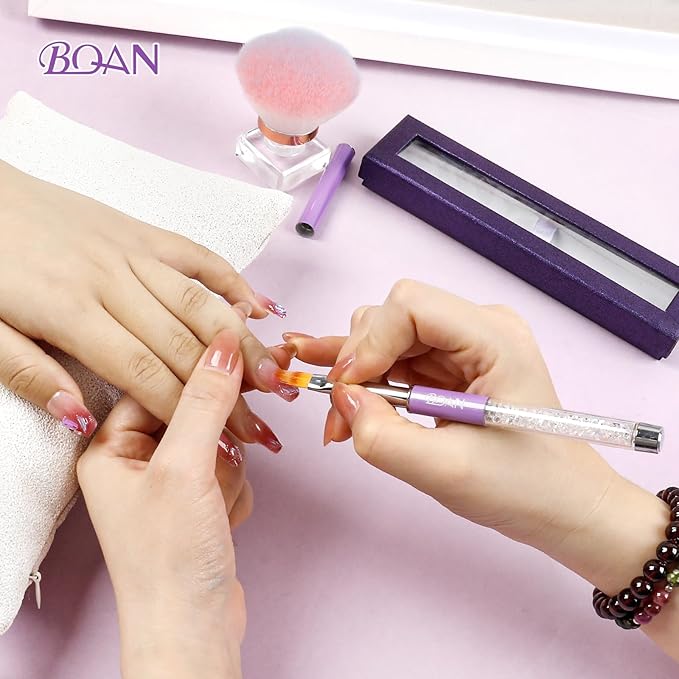 BQAN 1Pcs Nail Ombre Brush Nail Art Gradient Painting Brush With Rhinestone Handle For Nail Design, For Gel Nails