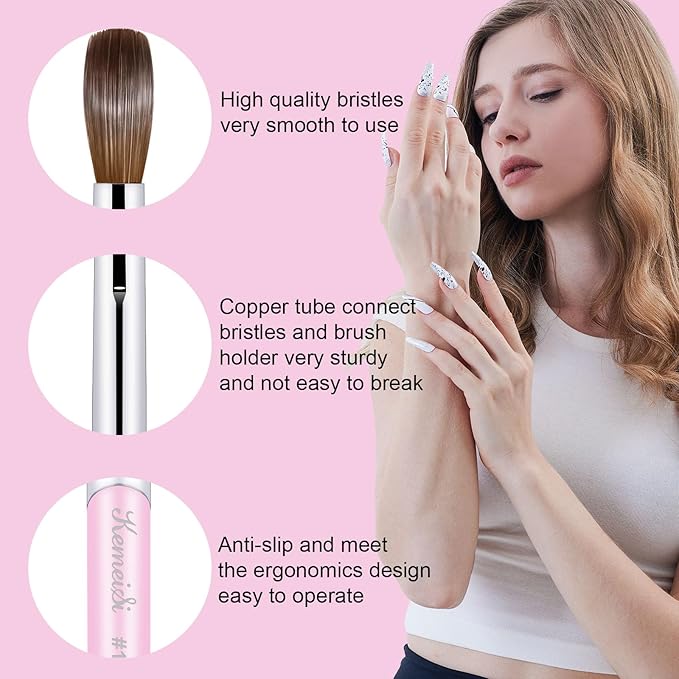 Acrylic Nail Brush Size #10, 100% Pure Kolinsky Nail Art Brushes for Acrylic Application, Sturdy Handle Oval Shaped Acrylic Powder Nail Design Tools for Professional Manicure DIY