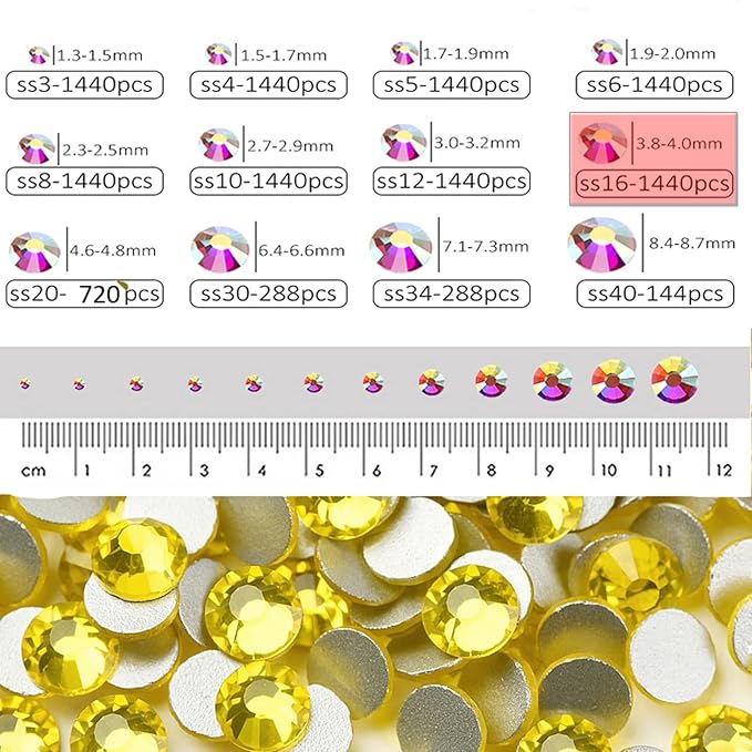 Dowarm 1440 Pieces SS16 Flatback Rhinestones, 4MM Flatback Crystal Rhinestones for Craft, Nails, Dance Costumes, Non Hotfix (Citrine/Lemon Yellow)