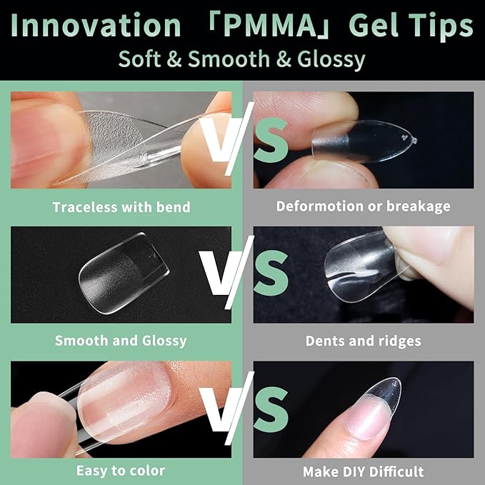 Short Square Nail Tips, 216pcs Acrylic Soft Fake Nails Gel Nail Tips, Full Cover Pre-Shaped Matte Clear Press on Nails for Extension, Diy at Home Manicure 12 Sizes