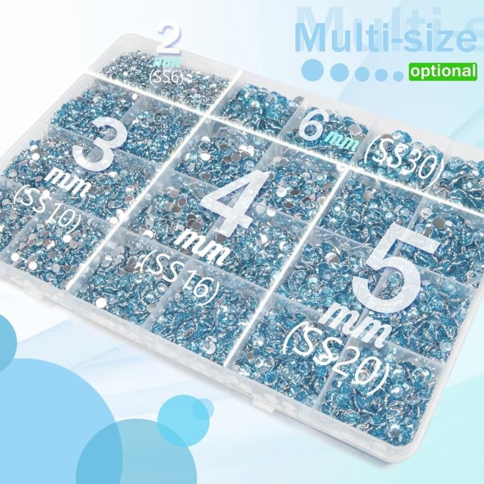 Light Blue Resin Rhinestones w B7000 Glue for Bedazzling Crafting 2mm-6mm Sky Blue Flatback Stones Diamonds Crystals Gems Bedazzler Kit for Nails Face Eyes Makeup Tumbler Bottles Crafts Shoes
