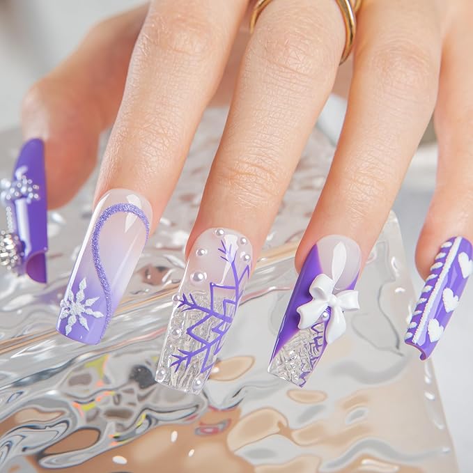 LOVFUL Short Press on Nails Lavender Snow | Handmade Acrylic Press ons| Reusable Fake False Nails | Square Classic Regular 1.3in | H697-M