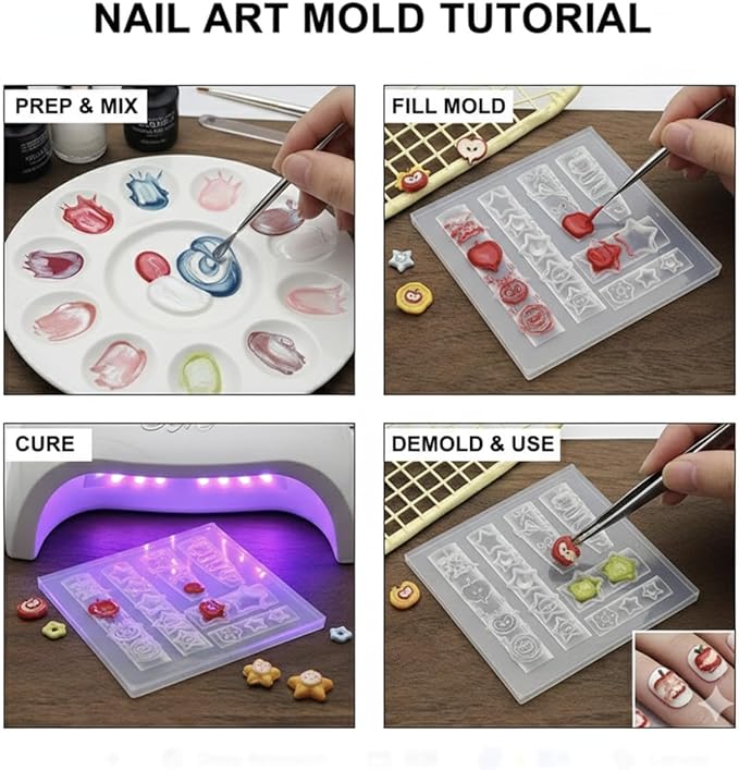 1 Pcs Apple and Star Silicone Nail Art Molds for Women Resin Nail Design