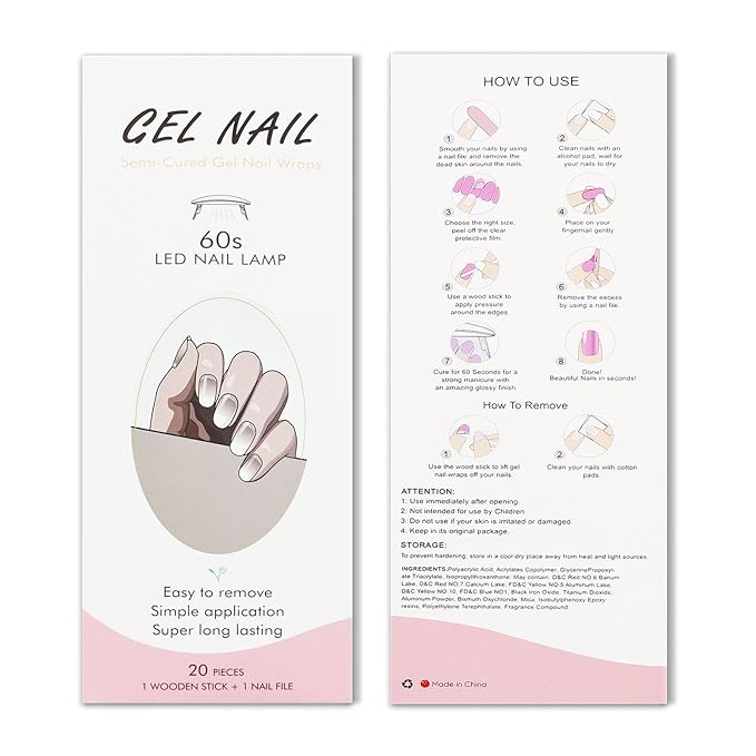 JMEOWIO Gel Nail Stickers Glitter White Solid Color Semi Cured Gel Nail Strips Wraps UV/LED Nail Supplies Nail Art Design Decoration Accessories
