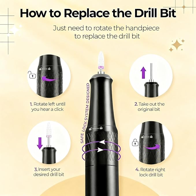 Electric Nail Drill File, Professional Drill Machine Kit 40000RPM Nail Drill Machine, Remove Poly Gel Acrylic Nails Remover Home Salon Pedicure Manicure Tool with 12 Sanding Bits E File Set