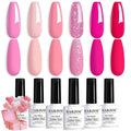 RARJSM Pink Gel Nail Polish Set 6 Pcs Pale Light Pink Neon Hot Pink Rose Glitter Fuchsia Sweet Cherry Colors Gel Polish Soak off 7.5ml UV LED Cured for Summer Home Salon Spring Nails
