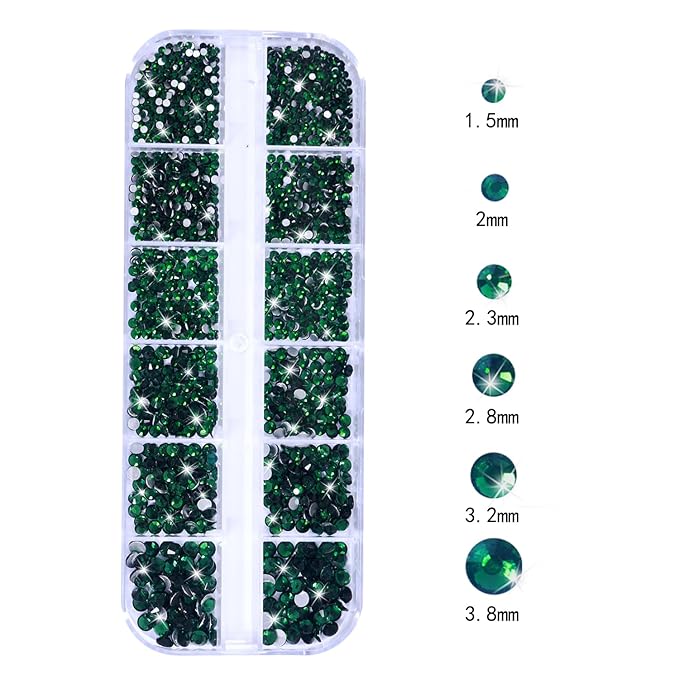 HNUIX Nail Rhinestones - 3D Multi Shape Size, Emerald Green Nail Gems, Flat Back, with Kit, for Nail Art, DIY Decorations