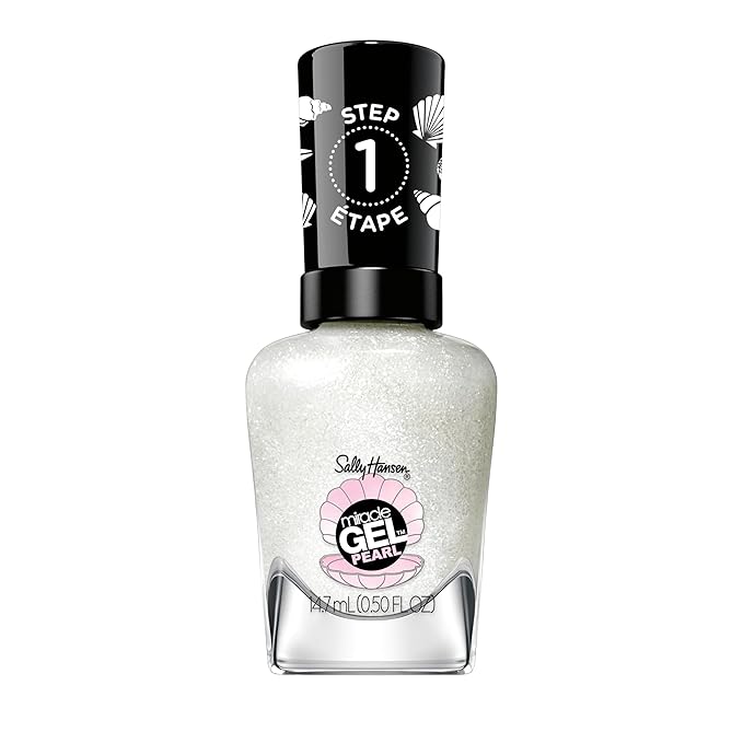 Sally Hansen Miracle Gel Pearls Salon Quality Nail Polish | Gel-Like Formula, Two-Step System, No UV Light Needed, Long Lasting | Sheer | 904 One of a Kind | Milky White Shimmery Nail Polish