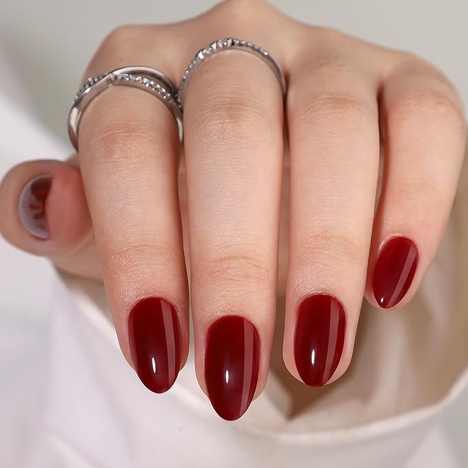 RTKHFZE Press On Nails Short - Soft Gel Press on Nails Short Almond Nails Red Fake Nails with Nails Glue,Fit Perfectly,Reusable Stick on Nails in 16 Sizes - 32Pcs False Nails Kit, Grape