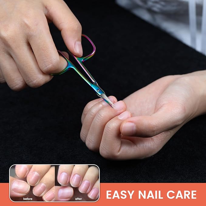 BEZOX Curved Cuticle Scissors - Precision Manicure Scissor Nail Cuticle Trimmer, Professional Stainless Steel Nail Scissors for Cuticle Care, Cuticle Cutter Small Scissors for Women - Rainbow