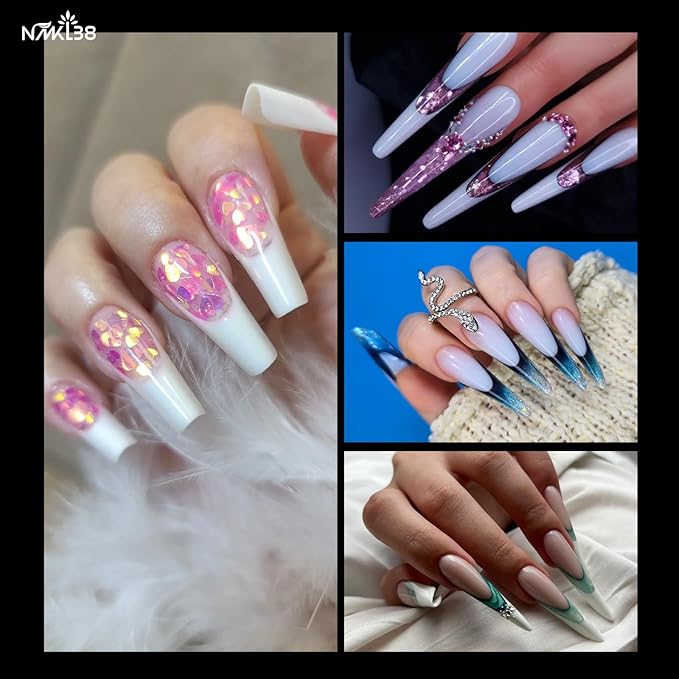 NMKL38 150PCS Dual Nail Forms 15 Sizes Extension Poly Nail Gel Full Cover Nail Molds With Scale Nail Art Design