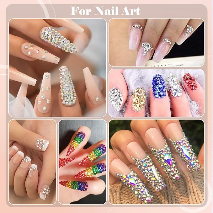 BELLEBOOST Nail Art Rhinestone Kit, 15ml Rhinestone Gel Glue+Colorful Gems+Flatback Glass Crystal AB&Clear Gemstones with Pickup Tools for Bedazzling Nail and Face Makeup