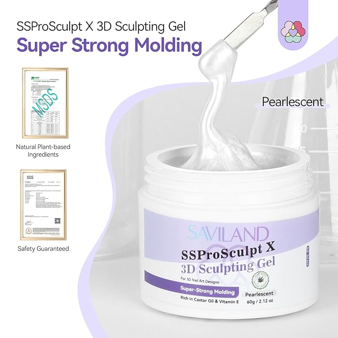 SAVILAND Pearl Solid 3D Nail Gel for Wedding Nails: Ultra Strong Molding Sculpting Nail Gel 2.12 oz Pearlescent Molding Gel No Stciky Nail Gel Nail Carving Professional Use Salon
