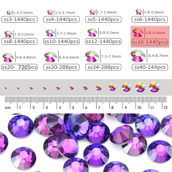 Dowarm 1440 Pieces Flatback Rhinestones, 4MM Crystal Rhinestones for Craft, Nails, Dance Costumes, Purple Velvet