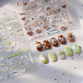 Heart Nail Art Stickers Bear Nail Decals Green Brown Nail Sticker 5D Embossed Self Adhesive with Bow Design for Women Girls Kid Manicure Decoration Accessories