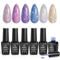 Beetles Reflective Glitter Gel Nail Polish Kit Gel Polish 6 Colors Holographic Sparkle Flash Dimond Sliver Gold Soak Off UV LED Manicure Gift for Women Girls Midnight Sparkling
