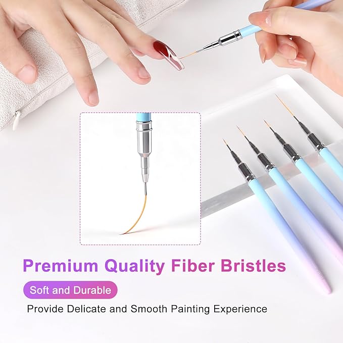 5Pcs Nail Art Pens Line Brushes Striping Nail Gel Polish Painting Brush Set Manicure Design Tools for Details Fine Painting(Sizes 7/9/11/15/25mm)