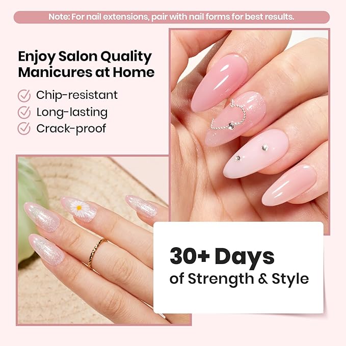 Beetles Builder Gel Set-Skin Poem 12 Colors 8 in 1 Nail Thickening Strengthening Building Apex for Beginner DIY Salon at Home,Natural Nude Jelly Pink Glitter Builder Nail Gel, UV & LED Lamp Cured Need