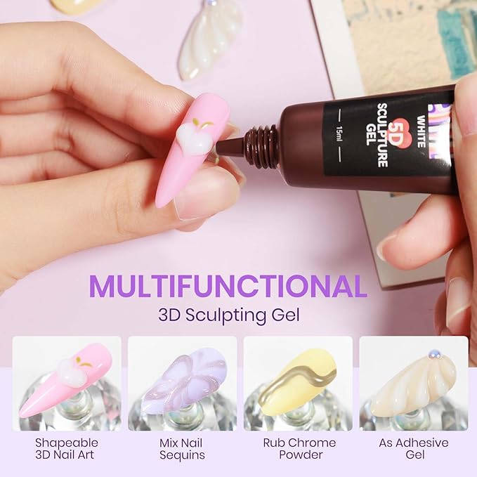 MIZHSE Milky White Sculpting Gel, 15g Carving Sculpture Gel for Nails, Molding Drawing Liner 3D Nail Art 5D Embossed Design Decoration Manicure Home DIY