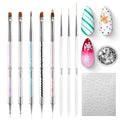 Beetles Nail Art Brushes 8pcs – Crystal Nail Art Tools 5pcs Double-ended Nails Dotting Tool, 3pcs Striping Liner Brushes for Nails with Charms and Stickers DIY Manicure Design Tools