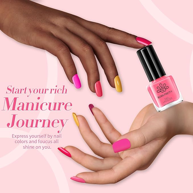 Born Pretty Pink Nail Polish Set Fingernail, 15 Colors Hot Pink Neon Nude Natural Bright Spring Summer Quick Dry Nail Lacquer for DIY Nail Art Salon Home Valentines Day Gift for Women
