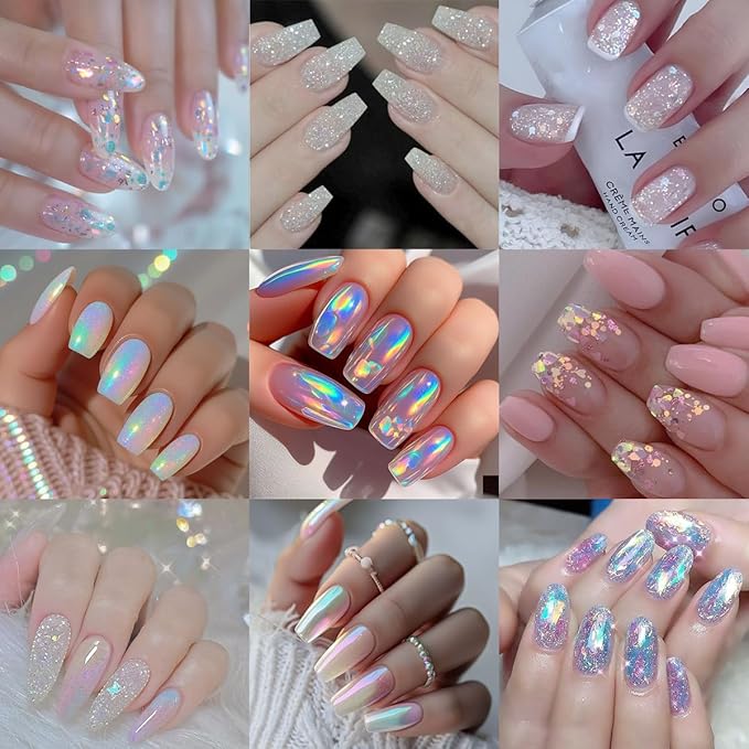 10Rolls Aurora Nail Foil for Nail Art Laser Nail Transfer Foil Stickers 3D Holographic Nail Art Foils Clear Glass Fragment Starry Sky Paper Nail Stickers Holographic Mermaid Nail Decals Foil for Women