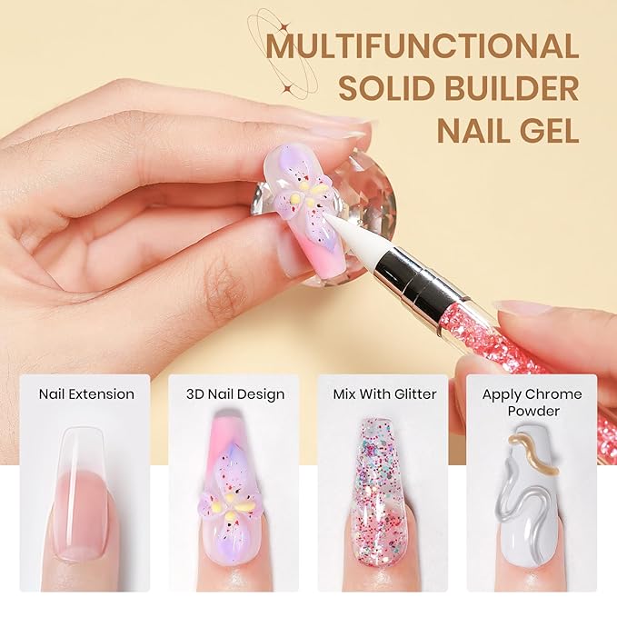 Solid Builder Gel for Nails - 3D Nail Art Gel Clear Non-Stick Hand for Carving Molding Patterns Decoration Extend for Manicure DIY at Home 14g(0.49fl oz)