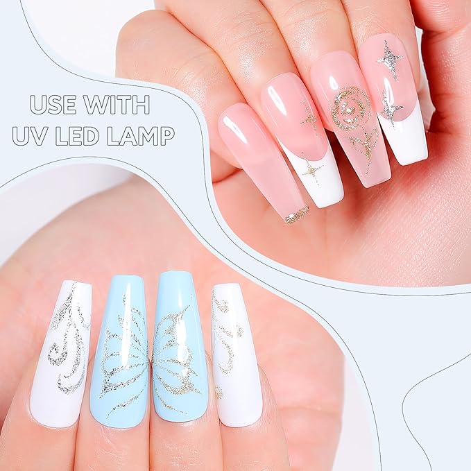 AIMEILI Nail Art Liner Gel Polish, Hema Free, Cruelty Free, Vegan, Silver Bronze Gold Nail Paint Build in Thin Brush for Swirl French Tips Manicure DIY