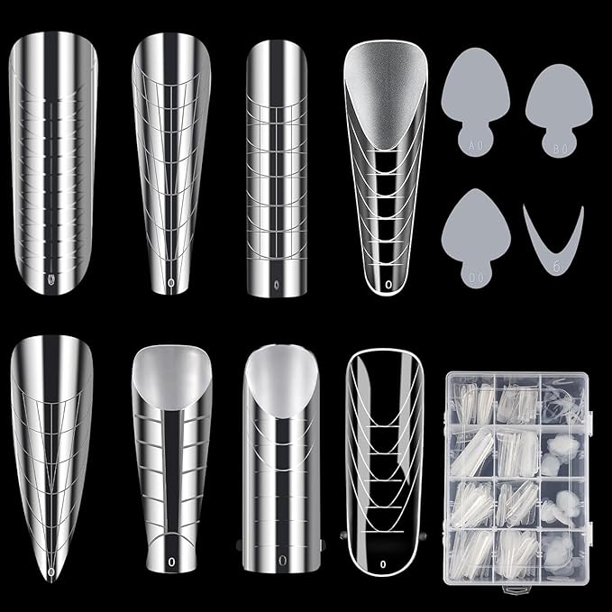 288 Poly Nail Gel Forms Set - Full Cover Dual Forms With Slip Solution for Acrylic Nails, 8 Types 4 Styles 12 Sizes Sticker Silicone for Manicure Extension