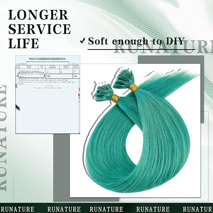RUNATURE 22 Inch U Tip Hair Extensions Human Hair Teal Hair Extensions for Long Hair Highlights Party Invisible Utip Human Hair Extensions Keratin Tip Remy Hair 25g 25s