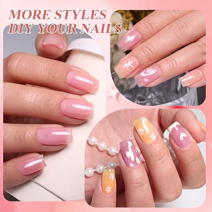 Imtiti Jelly Gel Nail Polish Set,6 Pcs 10ml Same Color Same Bottle Cap Nude Pink Gel Polish Set UV/LED Soak Off Jelly Sheer Translucent for Salon DIY at Home(10ml*6)