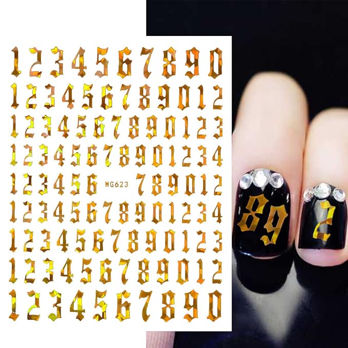 SILPECWEE 9 Sheets Number Nail Stickers Tips 3D Laser Nail Decals for Women Self Adhesive Nail Art Stickers Manicure Design Sticker Nails Decoration with 1Pc Tweezers