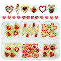 36pcs Red Heart Nail Charms Golden Luxury Alloy Valentine Charms for Nails 3D Red Nail Art Rhinestones Gems Gold Crystal Diamonds Jewelry Stones Studs Charms Supplies for Nails Face Eyes Makeup